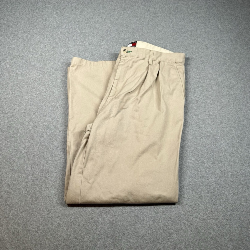 Vintage Tommy Hilfiger Pleated Chino Pants 36x34 Fits 34x29 Khaki Wide Leg 90s